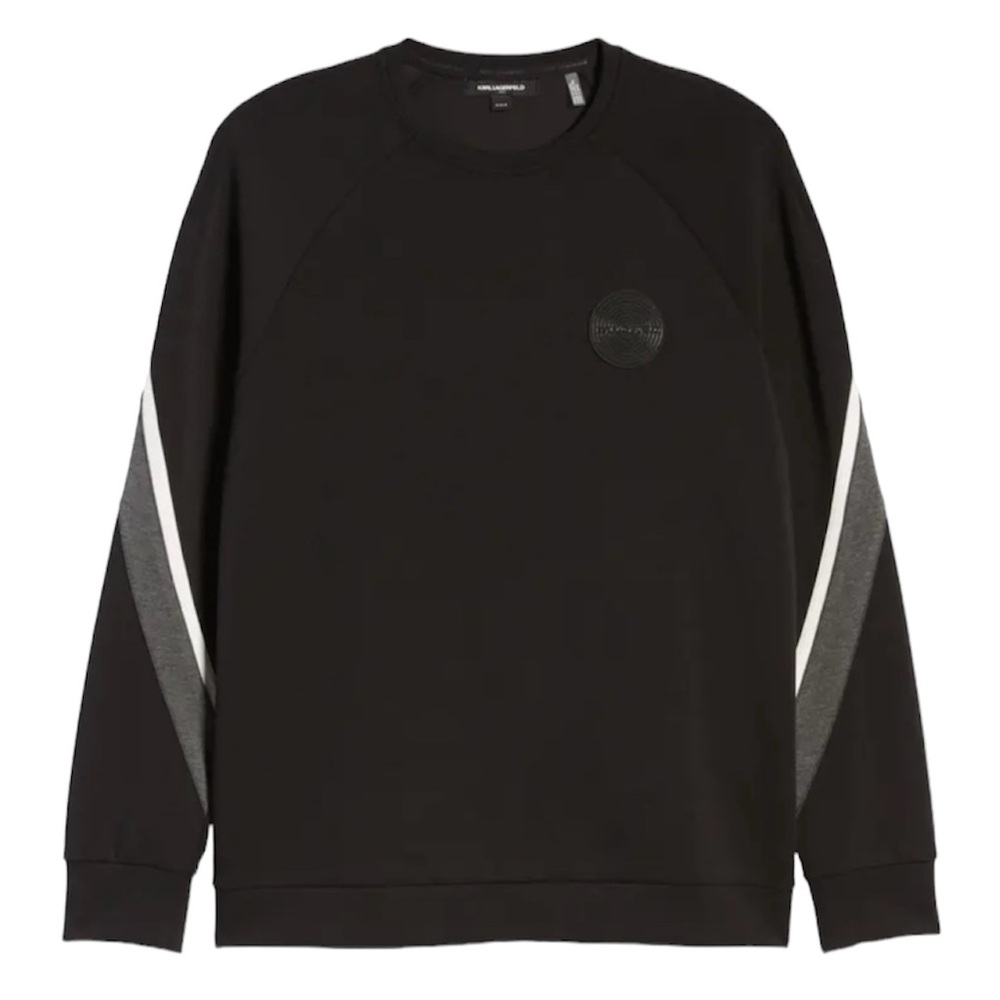 KARL LAGERFELD LM9K3753 Stripe Sleeve Crewneck Pullover Sweatshirt $129 Men’s S
